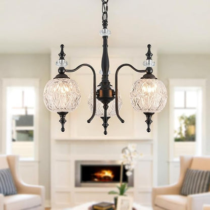 3-Light Black Pendant Light Fixtures, Modern Chandeliers for Kitchen Island Antique Kitchen Island Pendant Light for Farmhouse Living Room Bedroom Hotel