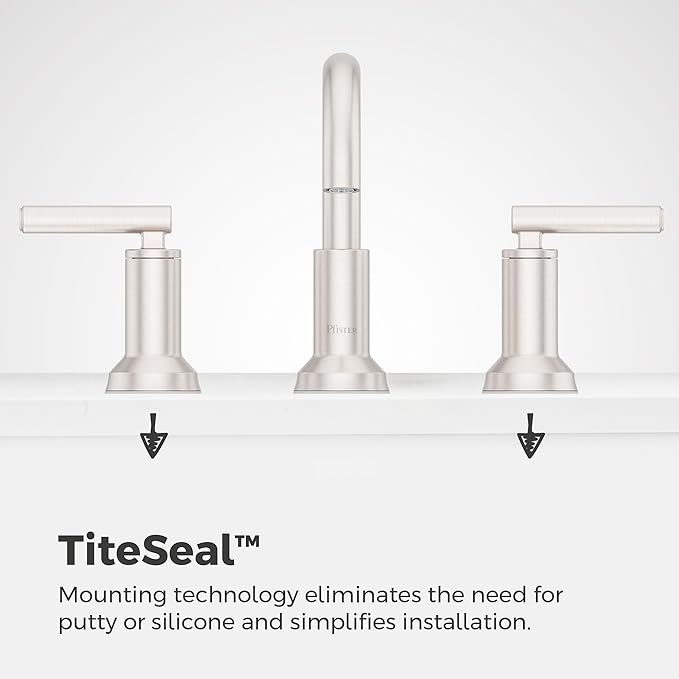 Pfister Capistrano Widespread Bathroom Sink Faucet 8 in 3 Hole 2 Handle Brushed Nickel Vanity Faucet with Push & Seal Drain NSF Certified TiteSeal Mount LF049CSOGS