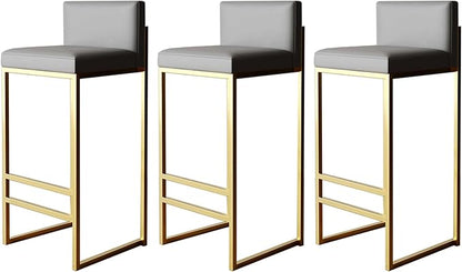 Height Stools of 4, Upholstered stools with Back, Armless Chairs for Kitchen Island, PU Leather Seat, Black/Gold Metal Legs, 65cm, Grey (Grey+Gold 3 Pcs)
