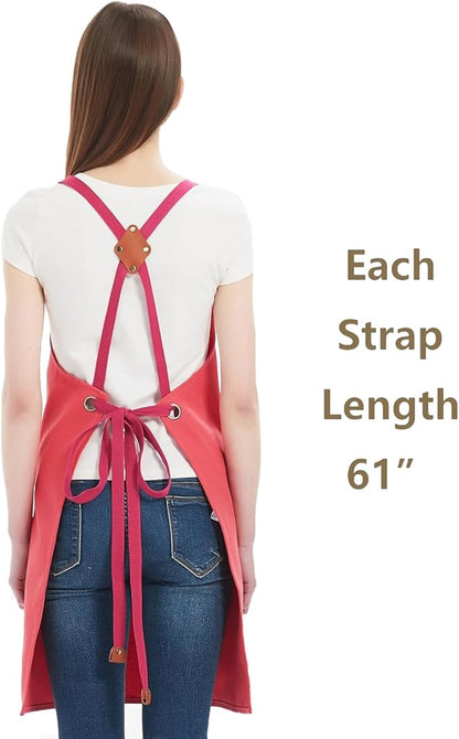 AFUN Chef Aprons for Women Men with Oversized Pockets, 12-Ounce Cotton Canvas Cross Back Water Repellent Apron (Pink)
