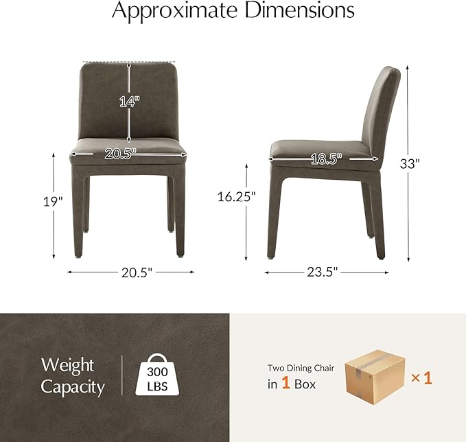 HULALA HOME Dining Chairs Set of 2, Morden Full Faux Leather Kitchen Chairs with Thick Cushion, Upholstered Accent Side Chair for Kitchen Dining Living Room Restaurant, Taupe