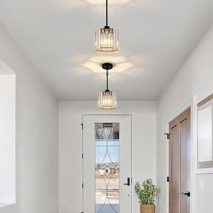 XSDeTu Black Pendant Lights Kitchen Island 2 Pack, Modern Crystal Chandeliers, Mini Hexagonal Pendant Light Fixture, Adjustable Hanging Ceiling Light for Kitchen Island Dinning Room Sink Bedroom