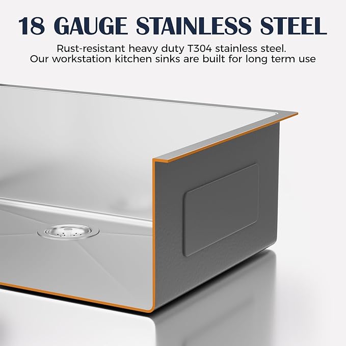 30 Inch Undermount Kitchen Sink - 30x19x9 Kitchen Sinks with Brushed, 18 Gauge 304 Stainless Steel Includes Drain Strainer, Deep Single Bowl Handmade Basin