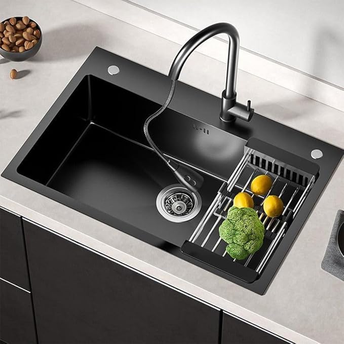 Drop In Kitchen Sink Workstation, Nano Stainless Steel Topmount Bar Single Bowl Sink Combo-Soap Dispenser, Drain Basket, Drain Strainer Set for Modern Kitchen Sink (19.7 * 17.7 * 7.9in)