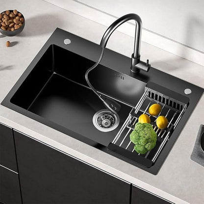 Drop In Kitchen Sink Workstation, Nano Stainless Steel Topmount Bar Single Bowl Sink Combo-Soap Dispenser, Drain Basket, Drain Strainer Set for Modern Kitchen Sink (19.7 * 17.7 * 7.9in)