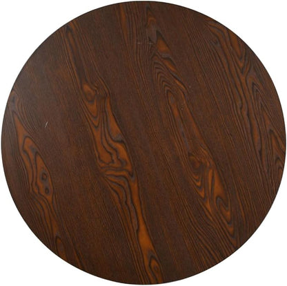 Dark Brown Round Bistro Table 31.5 in MDF Steel Modern Small Dining Table for 2 Indoor Compact Breakfast Nook Bar Kitchen Living Room