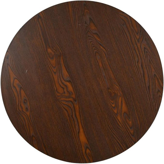 Round Bistro Table, Dark Brown MDF & Steel, Compact Dining Kitchen Island Table for Small Living Spaces