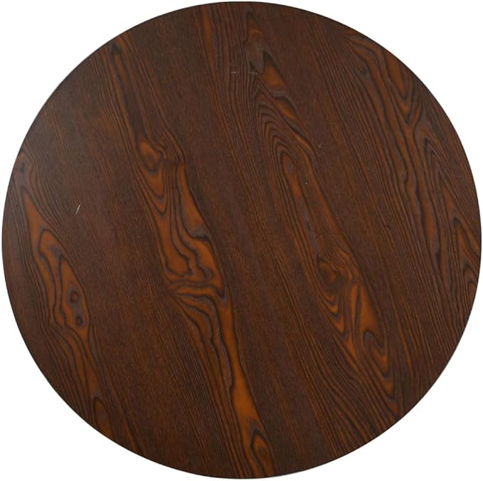 Round Bistro Table, Dark Brown MDF Top, Black Steel Legs, 31.5 in Diameter, 2-Person Modern Dining Furniture for Kitchen Dining Room Bar Dinner Use