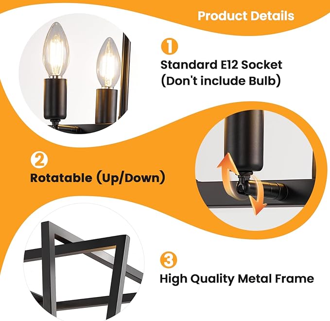 WJShome Black Chandelier, 8-Light Farmhouse Chandeliers for Dining Room, Modern Rectangle Kitchen Island Lighting, Linear Pendant Lights Kitchen Island, Dining Room Light Fixtures Over Table