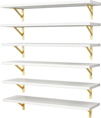 YGEOMER White Floating Shelves for Wall, Farmhouse 23.6 Inch Wall Shelves for Bedroom, Bathroom Storage, Living Room and Kitchen Decor (Set of 6 White)