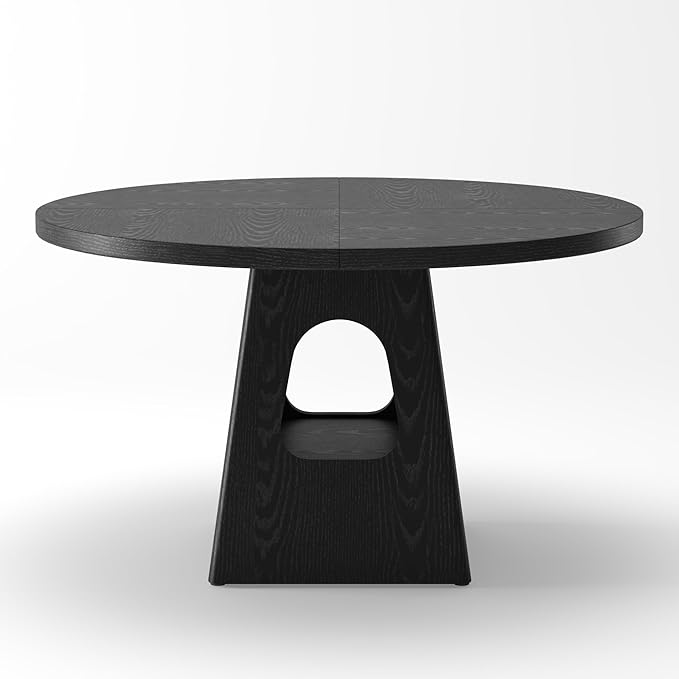 JOSHEN 47" Round Rustic Dining Table, Kitchen Table with Storage Shelf, Dinner Tables with Solid Wood Frame for Home Dining, Black