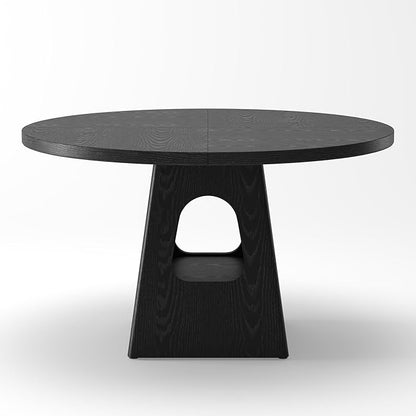 47" Round Rustic Dining Table, Kitchen Table with Storage Base, Dinner Tables with Solid Wood Frame for Home & Dining Areas, Black