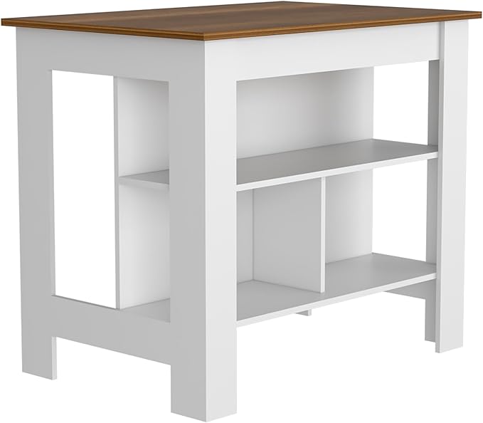 Modern Dining Table Kitchen Island Table 35in H Four Legs Three Open Shelves Sturdy Stable Easy Clean Adjustable Expandable Luxury Counter Console Living Room Decor
