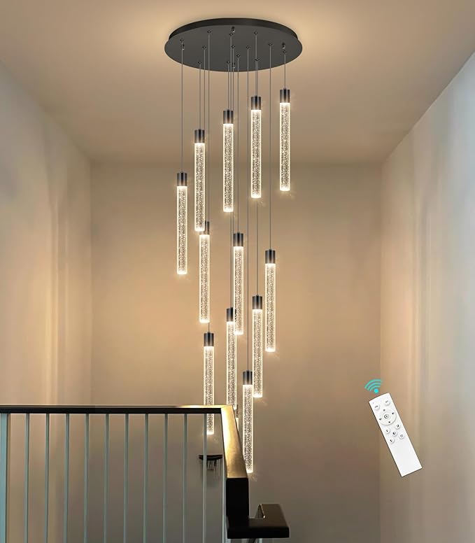 13-Light Long Large Modern Led Crystal Chandeliers Modern Spiral Chandeliers High Ceilings Chandelier for Staircase Foyer Black