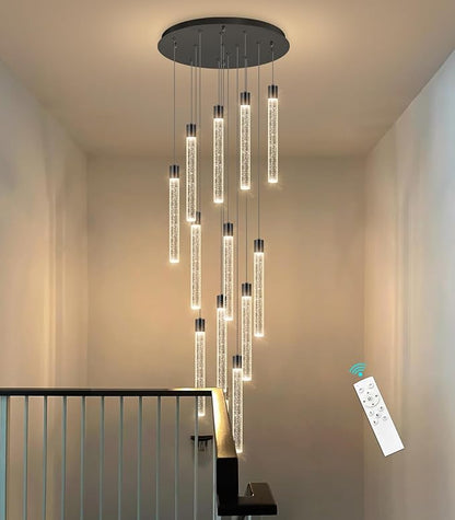 13-Light Long Large Modern Led Crystal Chandeliers Modern Spiral Chandeliers High Ceilings Chandelier for Staircase Foyer Black