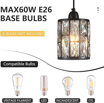 3 Pack Crystal Hanging Kitchen Island Pendant Light Black Finish Concise Fixture Crystal Plate Metal Shade for Bar Dining Room Living Room Over Sink Ceiling