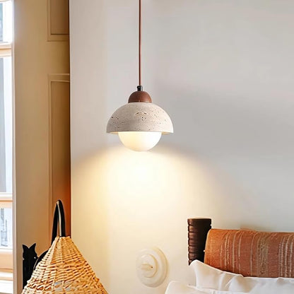 Japanese Wabi sabi Pendant Light with Natural Stone Shade, Dimmable Modern Wood Hanging Lamp Fixture, Adjustable Height Pendant Lamp for Bedroom, Kitchen Island, Dining Room, Restaurant, Cafe, Bar (D)