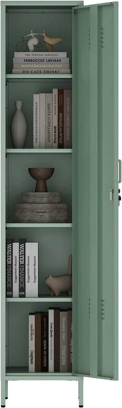 Manhattan Comfort Naomi 72.8'' Tall Storage Cabinet, Single Metal Locker with Lock, Adjustable Shelves, Vented Door & Floor Protectors, Modern Garage & Office Organizer, Green