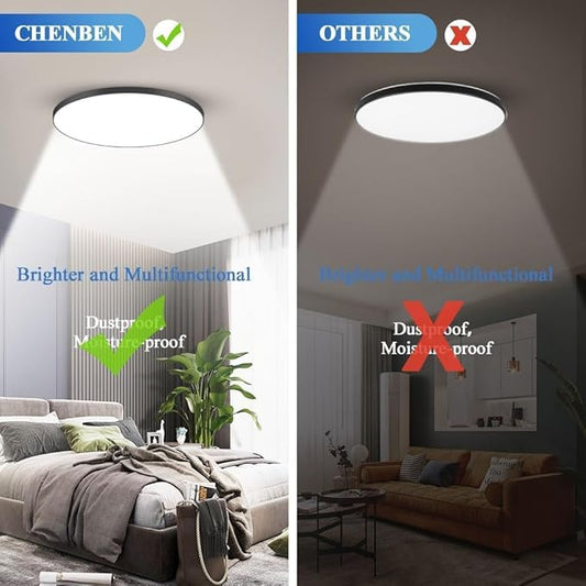 CHENBEN Flush Mount Ceiling Light Fixture 24W LED Modern Ceiling Lamps 7200K Shower Light Waterproof LED Light Fixtures Ceiling Mount for Kitchen/Bedroom/Shower/Hallway/Bathroom/Living Room,Black