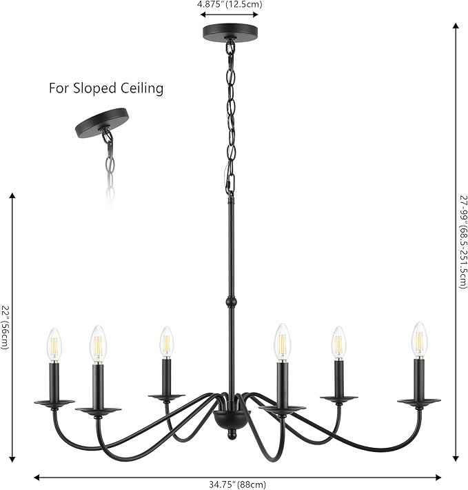 JONATHAN Y 34.75" Black 6-Light Bohemian Farmhouse Iron Chandelier, Rustic Candle-Style LED Hanging Light for Dining Room Kitchen Island Entryway Foyer (JYL7559B)