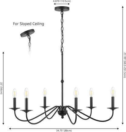 JONATHAN Y 34.75" Black 6-Light Bohemian Farmhouse Iron Chandelier, Rustic Candle-Style LED Hanging Light for Dining Room Kitchen Island Entryway Foyer (JYL7559B)