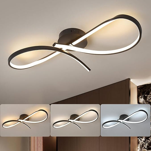 Modern LED Ceiling Light Fixture,30 Inch 22W Flush Mount Ceiling Chandelier,Dimmable Ceiling Lamp for Kitchen Bedroom Study Living Room Office Dining Room (Matte Black-S)