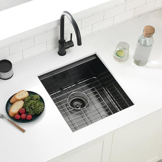 15 Black Inch Undermount Bar Sink, Swift Horse 15x17 Inch 16Gauge Black Stainless Steel Undermount Single Bowl Kitchen Bar Sinks With Cutting Board