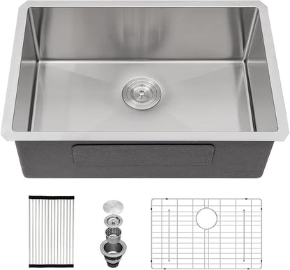 27 Inch Undermount Kitchen Sink - Beslend 27x18x10 Inch Undermount Sinks Stainless Steel 16 Gauge Under Counter Sink Single Bowl Kitchen Sinks