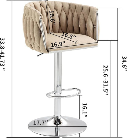 360° Swivel Fabric Bar Stools Set of 2 (Yellow) - Adjustable Counter Height Chairs with Woven Back, Footrest,Silver Chrome Metal Frame - Sturdy 250LBS Capacity for Kitchen Island, Cafe, Pub.