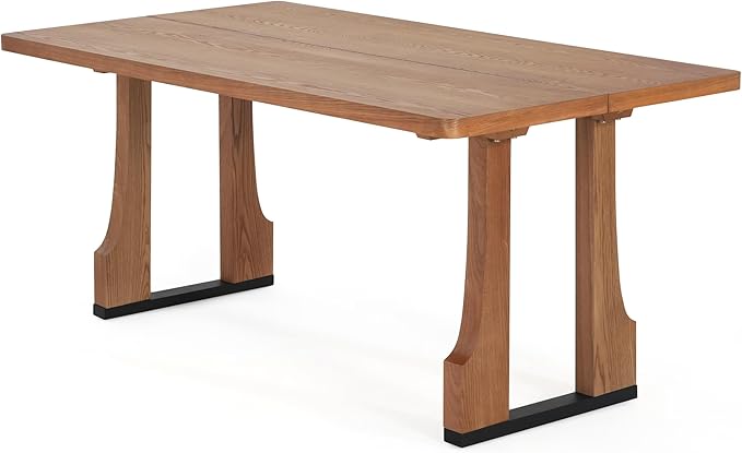 BROVAVE 63" Scratch-Resistant MDF Island Table, Rustic Dining Table with Farmhouse Pedestal, Mid Century Dining Table with Easy Cleaning for Kitchens & Apartments, Natural