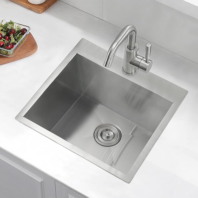 21 Stainless Steel Drop In Kitchen Bar Sink, Luckyhorse 21” x 18” x 10” 18 Gauge Stainless Steel Small Kitchen Outdoor Sink LH021L