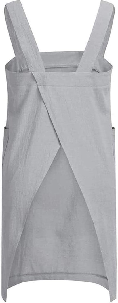 WROLEM Women's Practical Cross Back Pinafore Apron with Large Pockets Home Kitchen,Restaurant,Coffee House,Cooking,Gardening