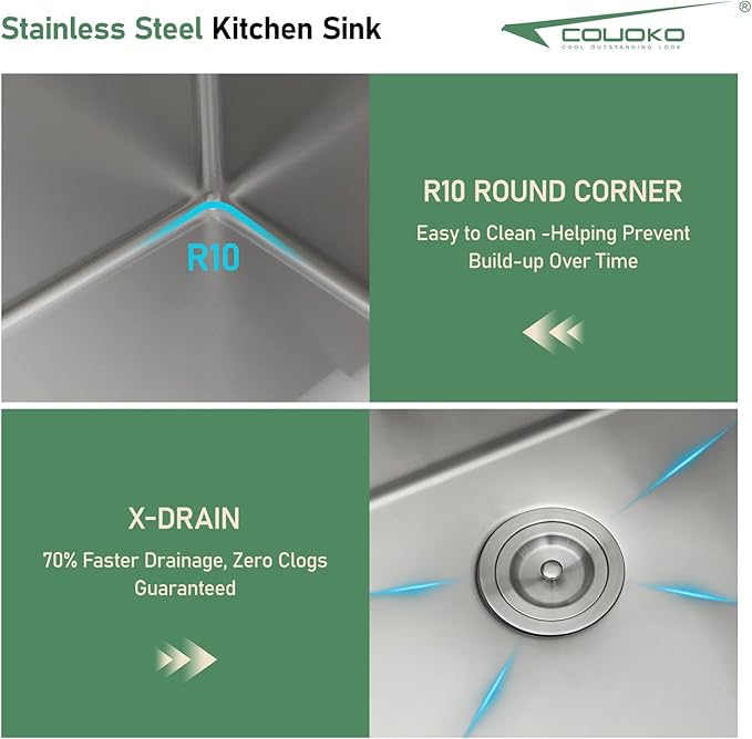 36 Inch Undermount Kitchen Sink 16 Gauge Stainless Steel Single Bowl Rectangular Handmade Sinks Large Deep Under Counter Basin, 36"x19"x9"