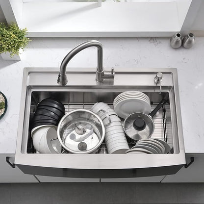 33 Inch Farmhouse Sink Splash Guard Workstation S - VOKIM 33x22 Inch Apron Front Kitchen Sink Stainless Steel 16 Gauge Single Bowl Gunmetal stainless Farm Sink