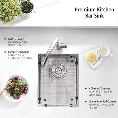 12 Inch Undermount Stainless Steel Bar Sink- Wesliv 12x16 Undermount Small Bar Kitchen Sinks 16 Gauge Stainless Steel Outdoor Rv Wet Sinks with Bottom Grid & Drain