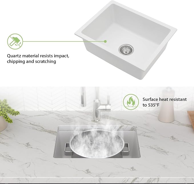 22x17 Inch Granite Composite Kitchen Sink - 22"x17" Undermount White Wet Bar Sink Granite Composite Quartz Classic Under Counter Ledge Single Bowl Sink Basin, LOF-GC22179