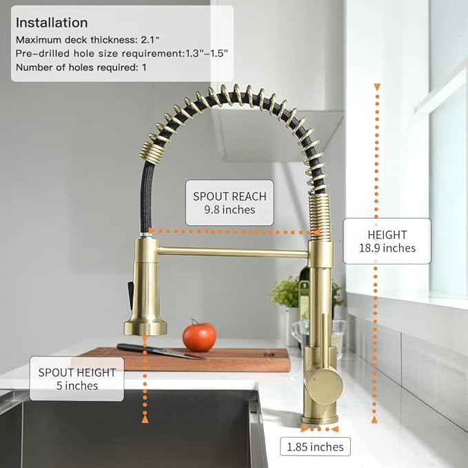 OWOFAN Kitchen Faucet, Kitchen Faucets with Pull Down Sprayer Sus304 Stainless Steel Industrial Single Handle One Hole Faucet for Farmhouse Camper Laundry Utility Rv Wet Bar Sinks Bushed Gold 9009J