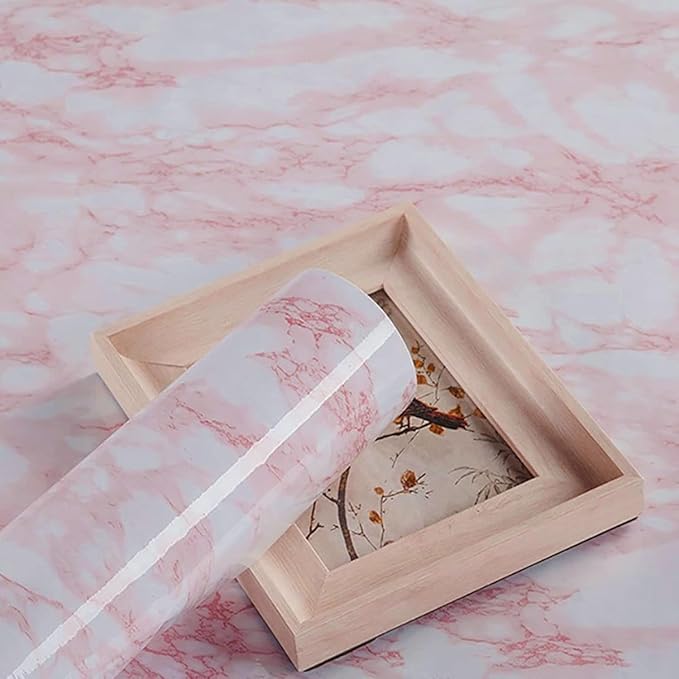 practicalWs 15.7in x 472.4in White/Pink Marble Stick Paper Peel and Stick Countertops Self-Adhesive Vinyl Watertight Wallpaper Great As Cabinets Drawer Shelf Wall Crafts Wall Paper Decorations