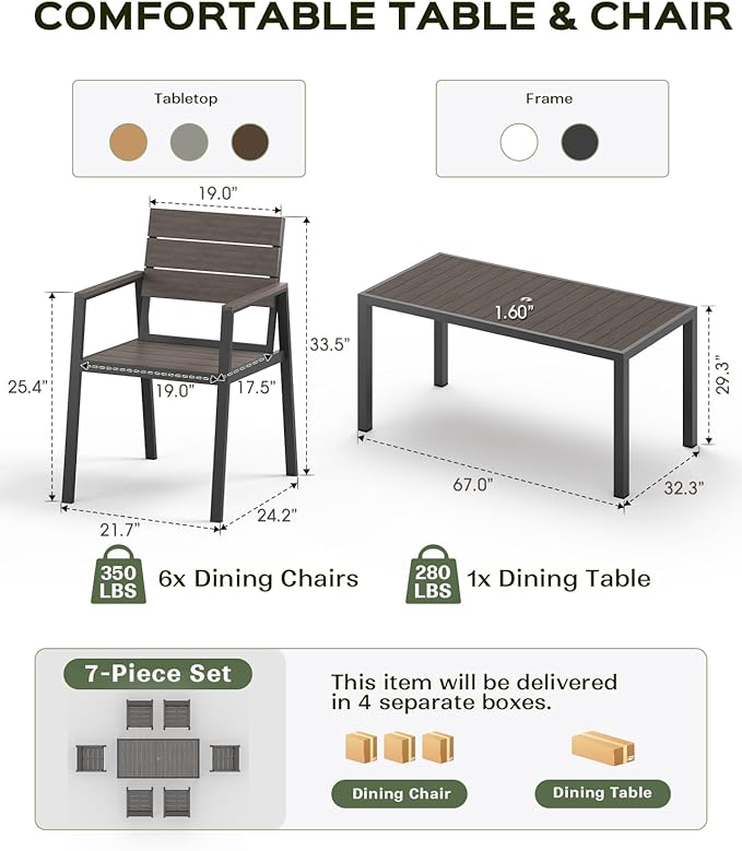 Vexwalx Outdoor Dining Chairs Set of 2, HDPS + Aluminum Patio Dining Chairs with Ergonomic Design and Wide Seat, 2 Piece Outdoor Chairs for Garden, Backyard, Deck (Charcoal)