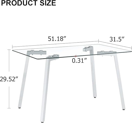 Rectangular Glass Dining Table 51 Inch Modern Rectangular Kitchen Table with Metal Legs Durable Stylish Dinner Table for Dining Room Kitchen