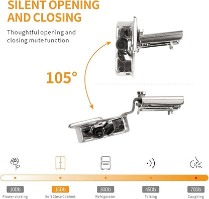 Chibery 60 Pack 1-1/4" 4D Overlay Soft Close Concealed Hinges for Face Frame Door, Control Closing Speed, Smooth Slow Self Close Hinges, Satin Nickel, 105° Open Angle Stainless Steel Cabinet Hinges