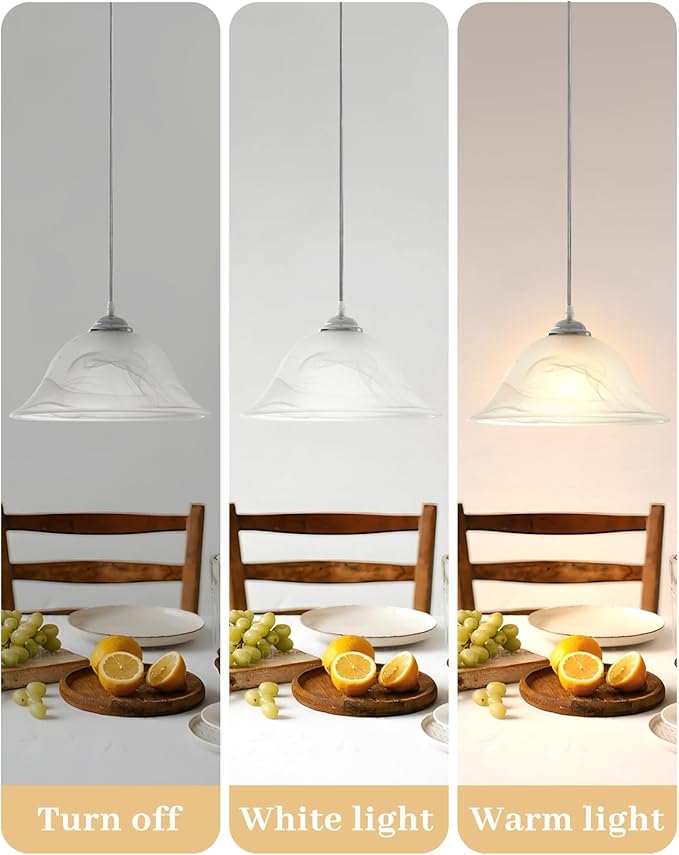 Kitchen Pendant Lighting Over Island, 11.8” White Frosted Glass Pendant Lights, Farmhouse Pendant Lights Kitchen Island, Modern Chrome Kitchen Pendant Light for Dinning Living Room (1 Pack)