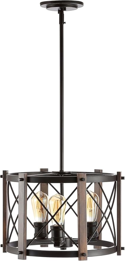 JONATHAN Y 16" Oil Rubbed Bronze 3-Light Farmhouse Drum Pendant Light, Industrial Dimmable LED Chandelier for Kitchen, Iron Metal Basket Shade, Bulbs Included JYL7501A