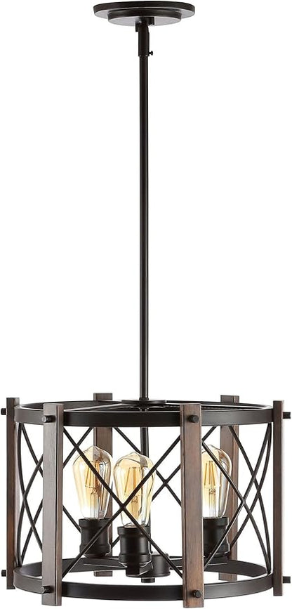 JONATHAN Y 16" Oil Rubbed Bronze 3-Light Farmhouse Drum Pendant Light, Industrial Dimmable LED Chandelier for Kitchen, Iron Metal Basket Shade, Bulbs Included JYL7501A