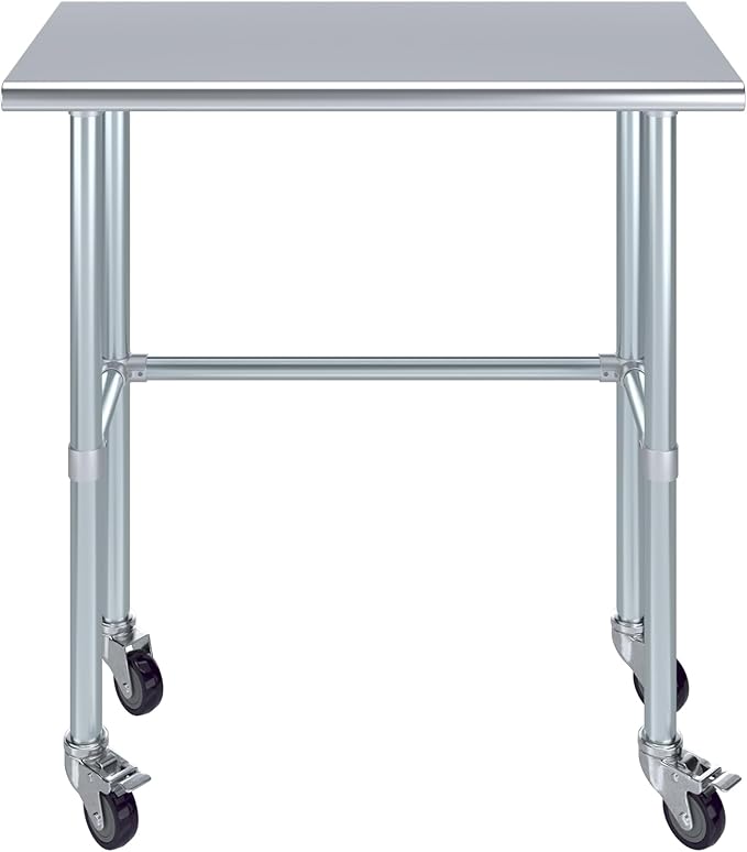 Stainless Steel Work Table Open Base & Wheels | NSF Kitchen Island Food Prep | Laundry Garage Utility Bench (36" Long x 18" Deep)