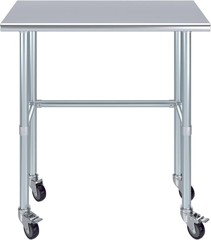 Stainless Steel Work Table Open Base & Wheels | NSF Kitchen Island Food Prep | Laundry Garage Utility Bench (36" Long x 18" Deep)