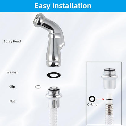 Universal Sink Sprayer Attachment for Kitchen Faucet, Kitchen Side Sprayer Head Compatible with Delta, Moen, Kohler and Other OEM Brands Pull Out Spray Head, Chrome, Classic Design