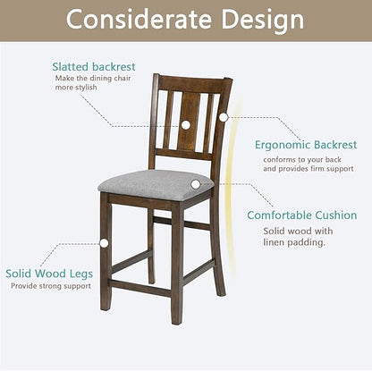 Set of 4 Dining Chairs, Wooden Kitchen Chairs with Padded Cushion, Upholstered Stools for Kitchen Island, Dining Room, Living Room, Easy Assembly (Walnut - Slatted backrest)