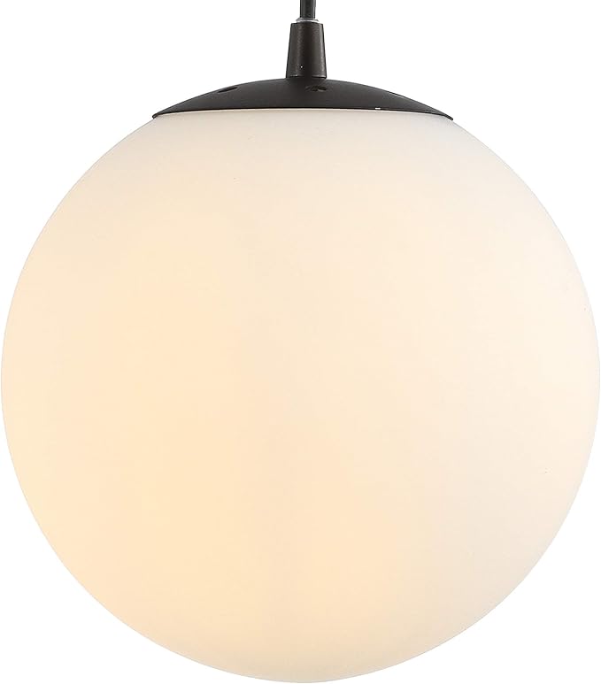 JONATHAN Y 7.75" White/Oil Rubbed Bronze Modern Globe LED Pendant Light, Industrial Hanging Ceiling Lamp for Kitchen Island, White Glass Globe Shade, LED Bulb Included (JYL9528B)