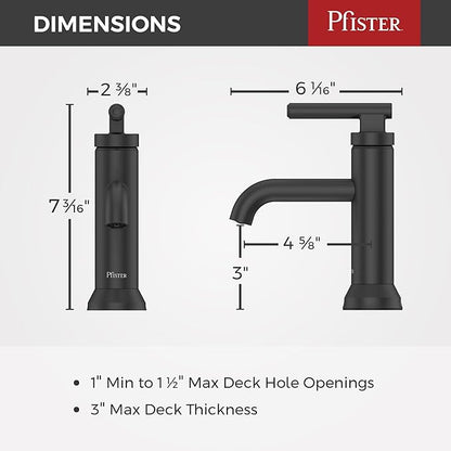 Pfister Capistrano Bathroom Sink Faucet, Single Control, 1-Handle, Single Hole, NSF Certified, Spot Defense Matte Black Finish, LF042CSOSDB